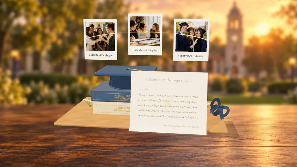 Celebrate graduation with a cap reveal, favorite photos and a letter for the next chapter.