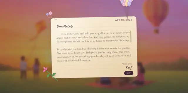 Private Valentine's love letter page