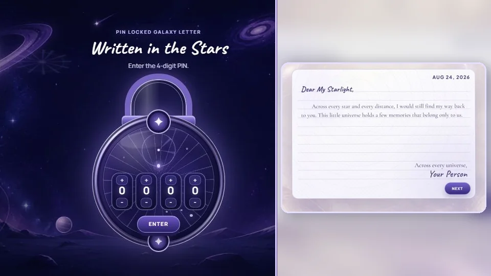 Actual Love Lock Galaxy padlock and revealed letter screens