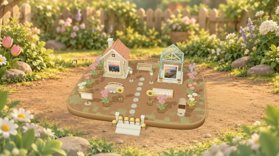 Build a little garden with photo cottages, flowers, hidden notes and your own word puzzle.