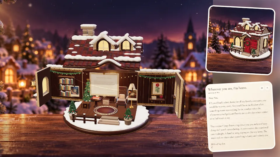 Tiny Memory House actual 3D scene, photos and letter